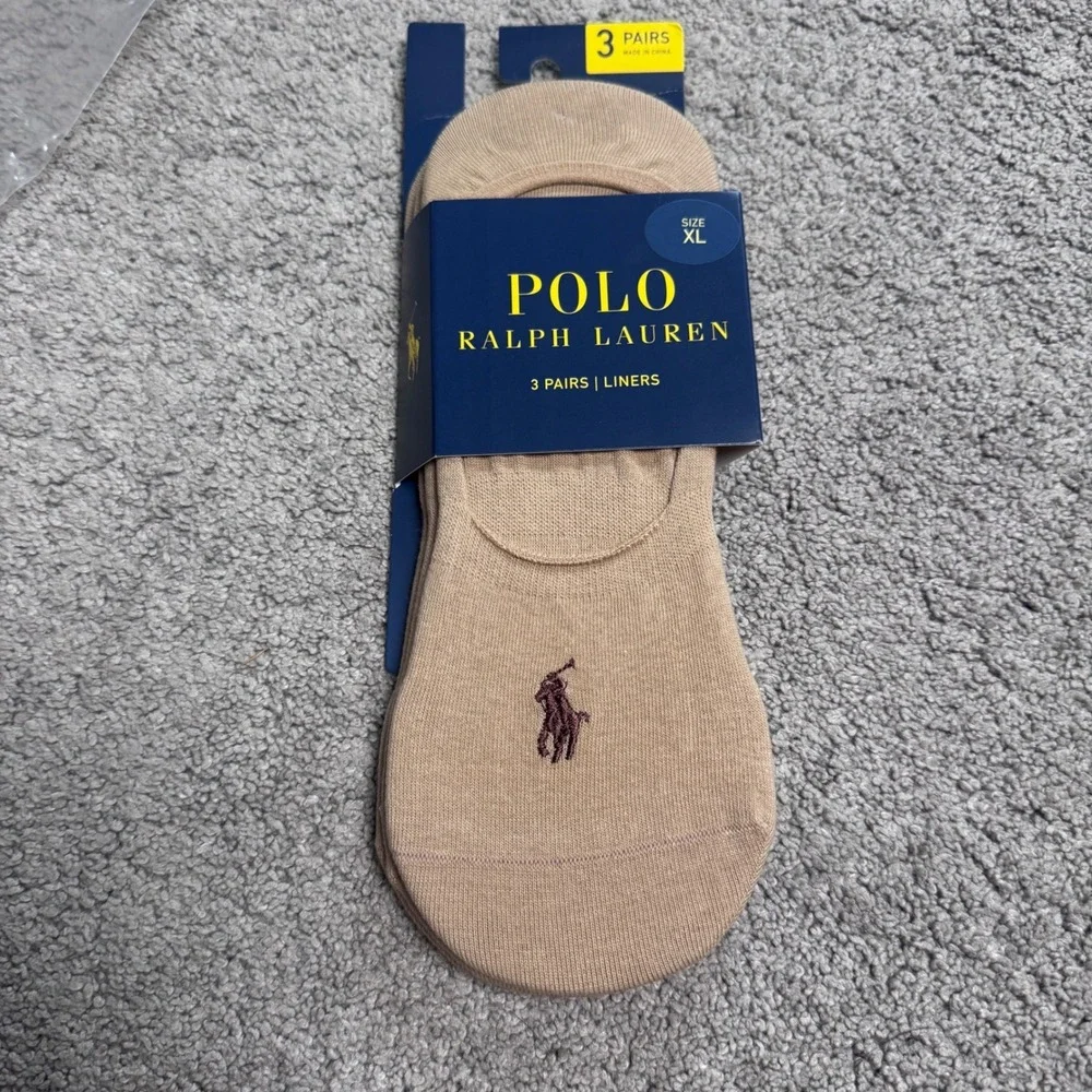 NEW Polo Ralph Lauren Brown XL Sock Liners 3Pair Tan Shoe 12-17